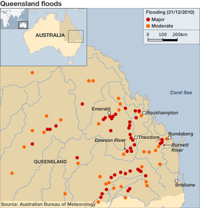 Daily News Article - January 3, 2011. Queensland flooding map