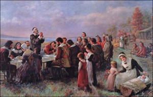 "The First Thanksgiving at Plymouth" (Painting by Jennie A. Brownscombe, 1914)
