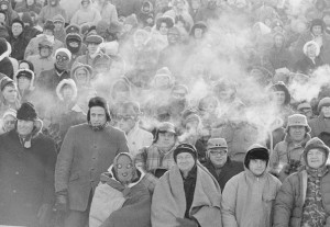 Fans watch the legendary Ice Bowl game between the Dallas Cowboys and Packers in Green Bay in 1967.