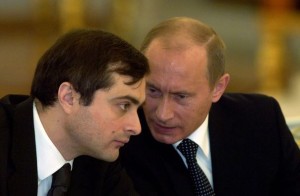 Russian President Vladimir Putin (right) and Vladislav Surkov.