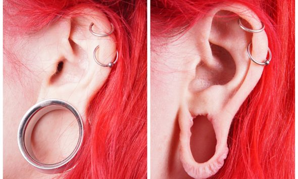stretched ear lobe piercing