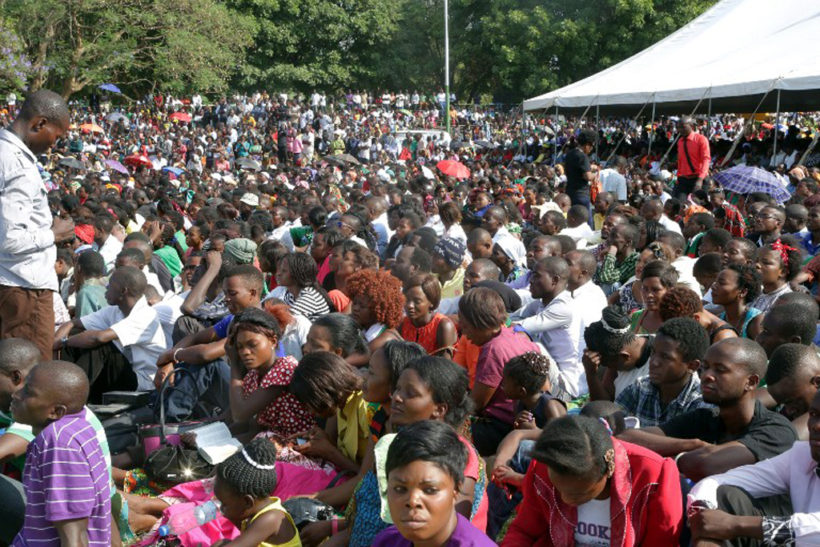 Thousands of Zambians rally to pray at the Show grounds in the capital city Lusaka on October 18, 2015. 