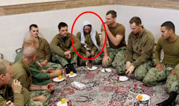Detained American Navy sailors in an undisclosed location in Iran