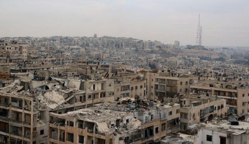 Damaged buildings in the rebel-held Ansari district of the northern Syrian city of Aleppo. AFP 