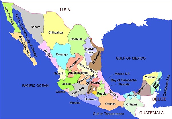 Map of states of Mexico 