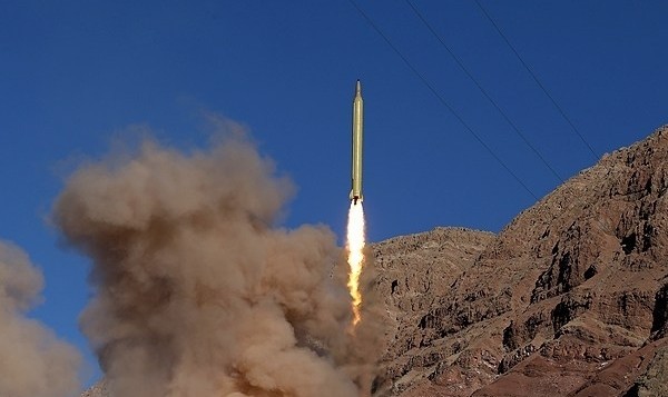 A missile launched from the Alborz mountains in Iran on March 9, 2016, reportedly inscribed in Hebrew, 'Israel must be wiped out.' (Fars News)