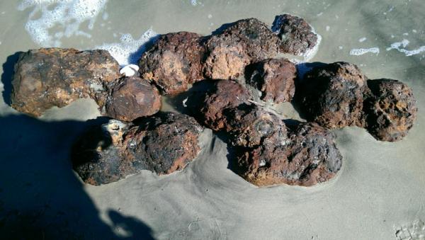 Fifteen Civil War cannonballs were found on a beach in South Carolina after Hurricane Matthew passed, according to authorities, who detonated most of the explosives before transporting a small number of them to the nearby Naval Base. Photo by Charleston County Sheriff's Office 