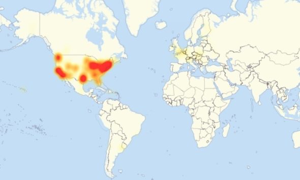 A map of Friday's massive DDOS attack and the internet outages involved. (Image: PC World/Downdetector) 