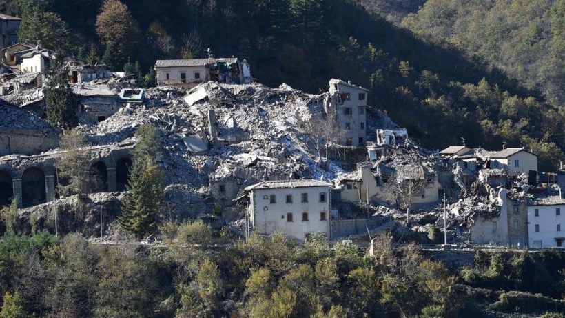 Damaged buildings in Arquata del Tronto following a massive earthquake on Oct. 30, 2016.