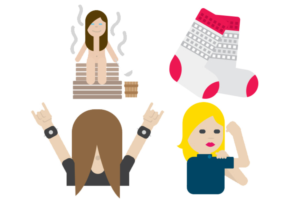 Emojis proposed by the Finnish government: sauna, woolly socks, heavy-metal headbanger and ‘girl power.’ 