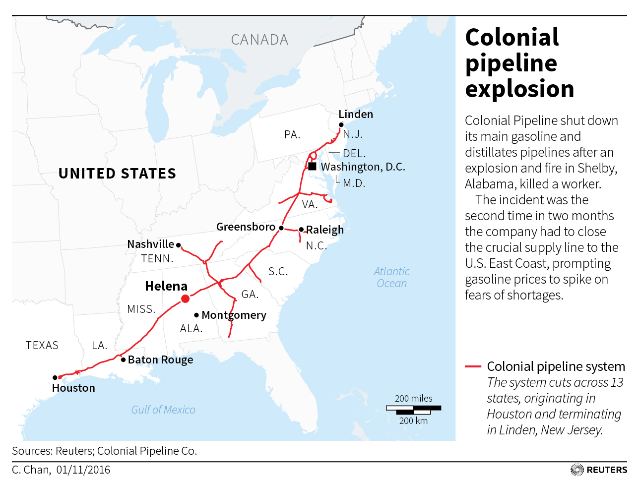 Map by Reuters and Colonial Pipeline