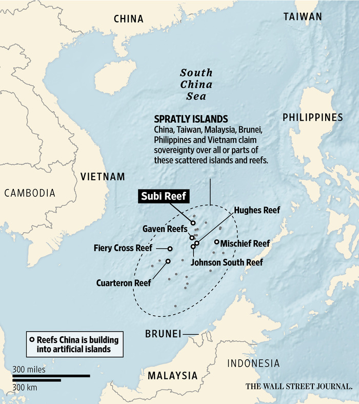 2015 Wall Street Journal map depicting the area in the South China Sea where China has built artificial islands