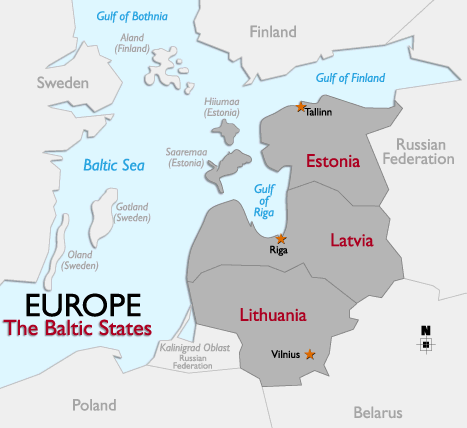 The Baltic States are located in north-central Europe, on the eastern edge of the Baltic Sea, and along the western border of the Russian Federation and Belarus. The Baltic countries of Estonia, Latvia and Lithuania gained their independence from the former U.S.S.R. in 1991. Prior to World War II, Finland was occasionally deemed the fourth Baltic state by Nazi Germany.
