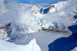 Steam rises from the summit crater of Alaska's Mount Redoubt, shown Saturday, before it erupted five times Sunday night and early Monday morning.