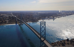 The Ambassador Bridge, a 7,500-foot suspension bridge, first linked the United States and Canada in November 1929. It is a primary route for auto suppliers and the busiest international border crossing in North America in terms of trade volume. (Detroit News)