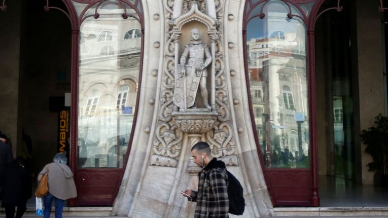 Dom Sebastiao statue at Rossio station in downtown Lisbon, Portugal