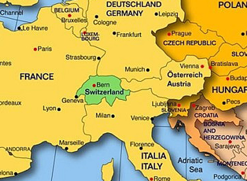 Map Of Europe Showing Switzerland