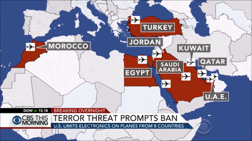 U.S. restricts carry-on electronics from 10 airports