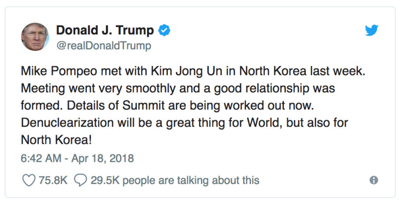 Trump confirms Pompeo met with Kim Jong Un