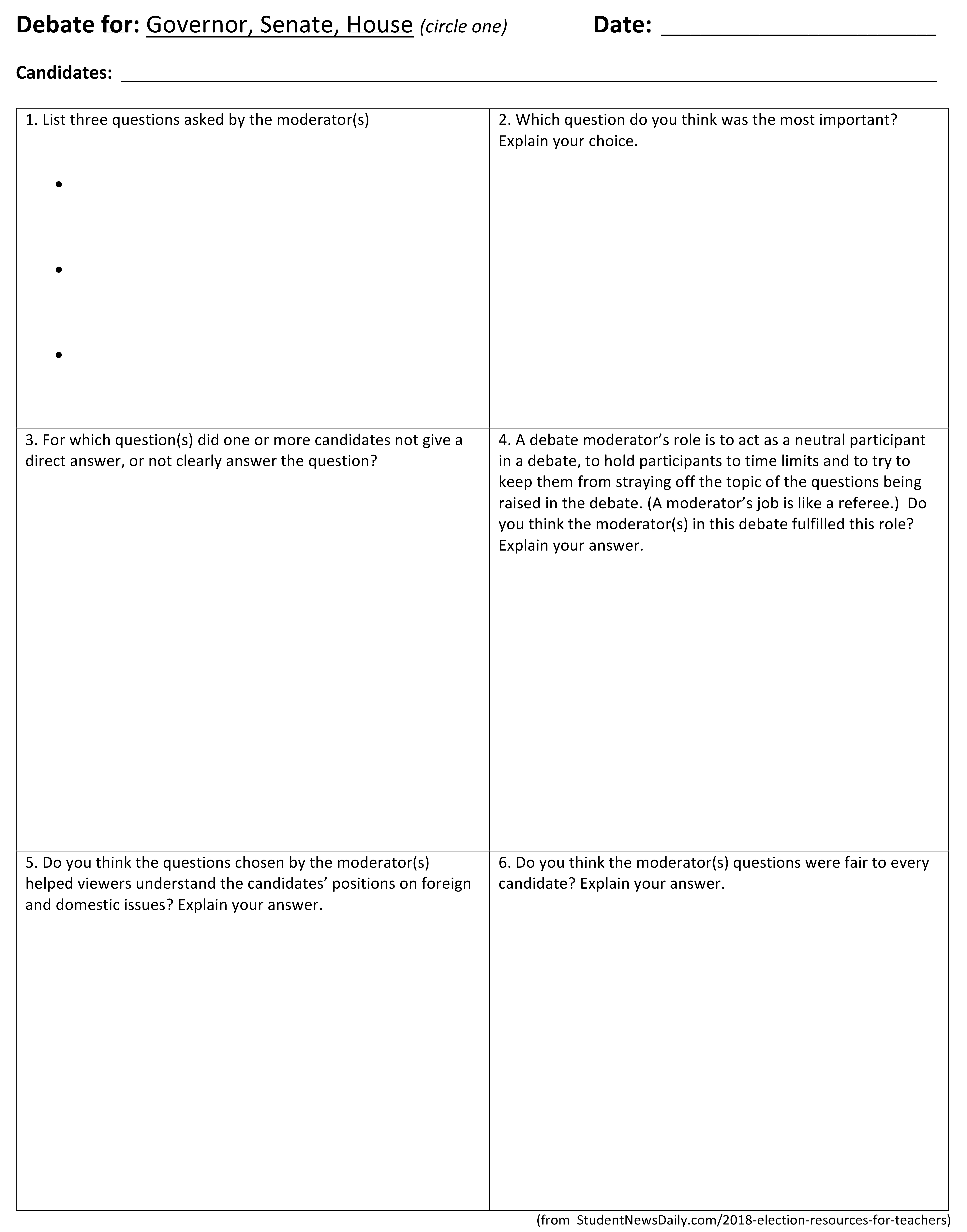 House senate congress worksheet