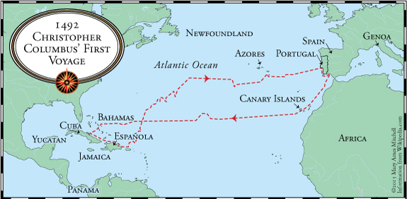 columbus first voyage on a map