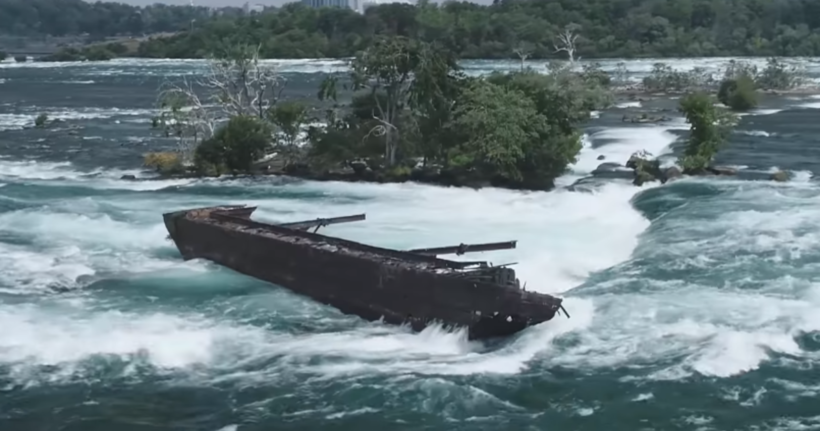 Ship stuck above Niagara Falls creeps towards edge for first time in 101 years